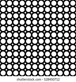 Vector monochrome seamless pattern, abstract geometric background, circles & rings, black & white. Simple ornamental endless texture. Editable design element for prints, stamping, decoration, digital 