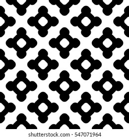 Vector monochrome seamless pattern. Abstract black & white symmetric texture, simple geometric figures, smooth lines, repeat tiles. Endless minimalist background, design for prints, decor, textile