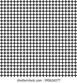 Vector monochrome seamless pattern. Abstract black & white texture, simple geometric figures, smooth lines, circles, repeat tiles. Endless background. Design for decor, print, fabric, wallpaper, web 