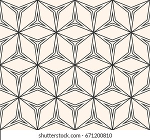 Vector monochrome seamless pattern, abstract geometric ornament, thin lines, triangular shapes. Simple mosaic ornamental background. Texture for prints, fabric, furniture, cloth, wallpaper, textile