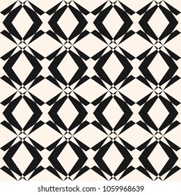 Vector monochrome seamless pattern in Asian style. Abstract geometric ornament texture with cross lines, star shapes, grid, lattice. Elegant black and white background. Ornamental geometric design