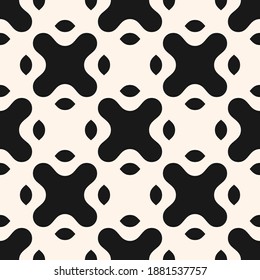 Vector monochrome seamless pattern with big curved shapes, crosses. Abstract geometric background. Simple black and white texture. Stylish repeat design for decor, tileable print, stamping, wallpaper