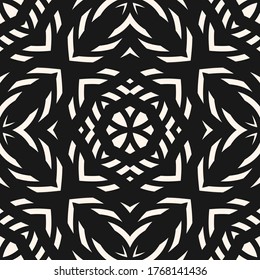 Vector monochrome seamless pattern. Black and white ornamental texture in oriental style. Abstract mosaic background. Endless geometric wallpapers. Design for print, fabric, textile, pillow, tiles