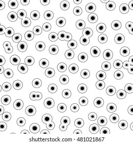 Vector monochrome seamless pattern, black dots & circles on white background. Abstract endless texture of molecules, caviar, microorganisms. Design element for fabric, prints, textile, digital, web
