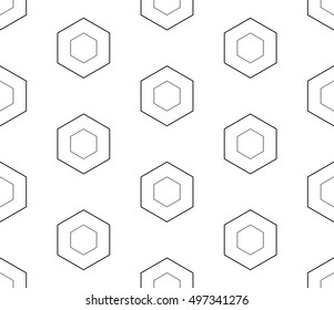 Vector monochrome seamless pattern, black outline hexagons on white background. Subtle geometric texture, thin lines. Modern design for printing, stamping, decoration, digital, web, textile, identity