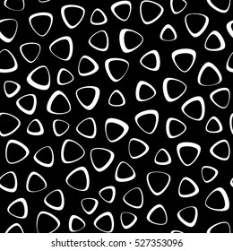 Vector monochrome seamless pattern, black & white geometric triangle spots. Abstract background, endless texture for fabric print, card, table cloth, furniture, banner, cover, invitation, decoration