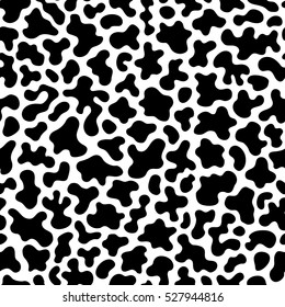 Vector monochrome seamless pattern, black chaotic spots. Abstract endless texture of animal skin, camouflage background. Design element for fabric, prints, cloth, textile, wrapping, cover, decoration