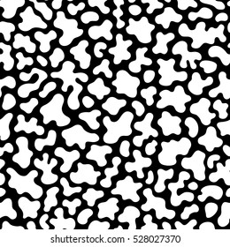 Vector monochrome seamless pattern, black chaotic spots on white background. Abstract endless texture of animal skin, camouflage. Design element for fabric, prints, cloth, textile, wrapping, cover