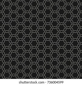 Vector monochrome seamless pattern, black & white ornamental background. Simple linear figures, lattice. Dark abstract geometric texture. Design element for prints, decoration, digital, textile, web