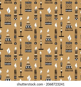 Patrón monocromático sin fisuras con velas en estilo folk escandinavo sobre fondo transparente. Perfecto para la artesanía navideña de papel envuelto.