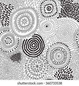 Vector monochrome seamless a pattern of circular ornaments.