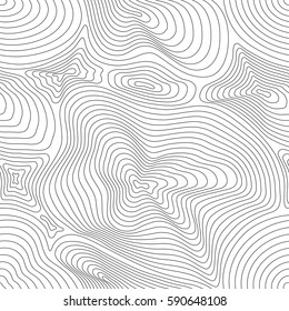 Vector monochrome seamless pattern, curved lines, black & white layered texture. Abstract dynamical rippled surface, visual halftone 3D effect, illusion of movement. Modern design for tileable print 