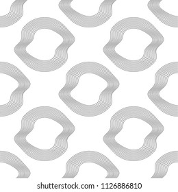 Vector monochrome seamless pattern with deformed repeating geometric shapes.