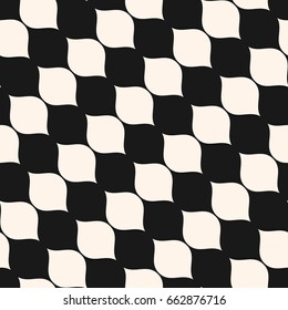 Vector monochrome seamless pattern, diagonal wavy shapes, staggered ellipses. Abstract contrast geometric texture, smooth lines. Design element for prints, home decor, textile, furniture, cloth, cover
