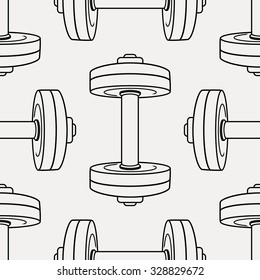 Vector monochrome seamless pattern with dumbbells. Fitness background.