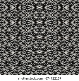 Vector monochrome seamless pattern, floral linear ornamental background, repeat geometric tiles, thin lines. Abstract black & white ornament texture. Dark stylish design for decor, fabric, covers, web
