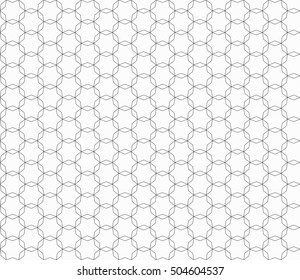 Vector monochrome seamless pattern, ornamental background, thin geometric lines, repeating tiles, oriental style, black & white. Abstract endless texture. Design element for prints, digital, wallpaper