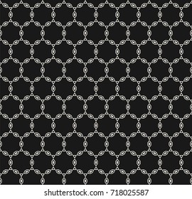 Vector monochrome seamless pattern, repeat ornament background in oriental style, dark abstract texture. Illustration of lattice, chain, ornamental grid, thin lines. Design for prints, decor, web