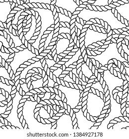 Vector monochrome seamless pattern with rope. Endless black and white sailor background.