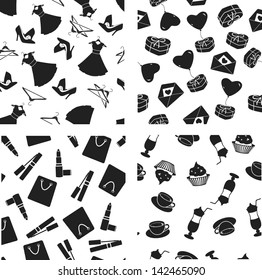 Vector monochrome seamless pattern set