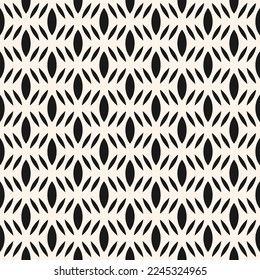 Vector monochrome seamless pattern. Simple black and white geometric texture.  Illustration of mesh, lattice, grid, tissue structure. Modern abstract background. Repeat design for print, decor, fabric