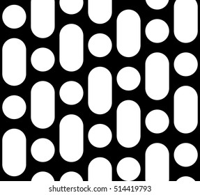 Vector monochrome seamless pattern, simple black & white geometric background with circles, vertical rounded lines. Abstract repeat texture for tileable prints, decoration, textile, digital, furniture