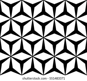 Vector monochrome seamless pattern, simple repeat geometric texture, polygonal floral ornament, black & white contrast mosaic background. Design element for prints, decor, textile, furniture, wrapping