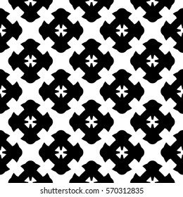 Vector monochrome seamless pattern, simple black & white repeat geometric texture, endless mosaic background, retro gothic style. Abstract ornamental backdrop. Design element for decoration, textile