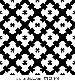 Vector monochrome seamless pattern, simple black & white repeat geometric texture, endless mosaic backdrop, retro gothic style. Abstract dark ornamental background. Design for decor, prints, textile