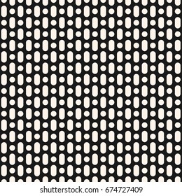 Vector monochrome seamless pattern, simple geometric background, black & white perforated surface. Abstract modern texture for prints, decoration, textile, fabric, package, digital, web, furniture