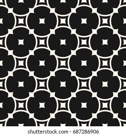 Vector monochrome seamless pattern. Simple elegant geometric texture with rounded lattice, circles, squares. Abstract dark monochrome repeat background. Design for decoration, digital, web, covers