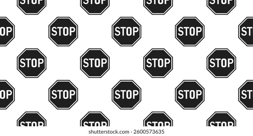 vector monochrome seamless pattern with stop sign for decoration and textile design	