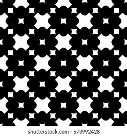 Vector monochrome seamless pattern. Stylish modern geometric texture. Simple black & white rounded figures, crosses & squares. Abstract minimalist background. Design for prints, decor, digital, web