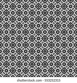 Vector monochrome seamless pattern, subtle geometric texture. Black & white abstract background, traditional motif, stylish ornamental backdrop. Design for prints, decor, textile, cover, digital, web.