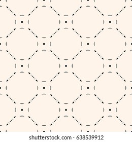 Vector monochrome seamless pattern. Subtle background with simple geometric figures, thin lines. Illustration of mesh, lattice. Repeat abstract texture. Light design for prints, decor, web, textile