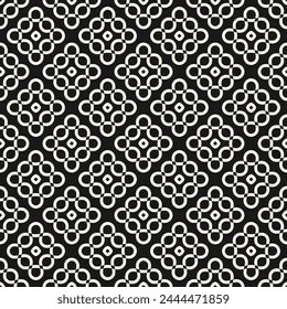Vector monochrome seamless pattern with wavy shapes, curved lines, floral silhouettes. Simple black and white geometric texture. Endless abstract graphic background. Dark repeatable geo design