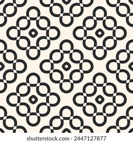 Vector monochrome seamless pattern with wavy shapes, curved lines, floral silhouettes. Simple black and white geometric texture. Endless abstract monochrome background. Repeat design for print, fabric