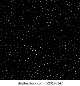 Vector monochrome seamless pattern, white hand drawn chaotic dots & spots on black background. Trendy abstract endless texture, design element for prints, decoration, wrapping, textile, digital, web