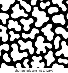 Vector monochrome seamless pattern, white spots & blots on black background. Abstract endless texture of animal skin, camouflage. Design element for fabric, prints, textile, wrapping, digital, web 