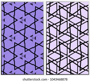 Vector monochrome seamless patterns set, abstract geometric texture. Ornament for interior design. Repeating abstract background with chaotic strokes.