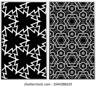 Vector monochrome seamless patterns set, abstract geometric texture. Ornament for interior design. Repeating abstract background with chaotic strokes.