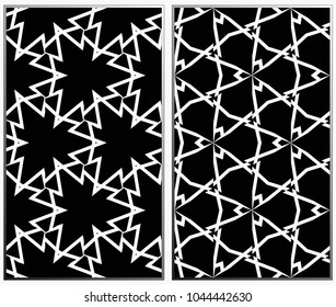 Vector monochrome seamless patterns set, abstract geometric texture. Ornament for interior design. Repeating abstract background with chaotic strokes.