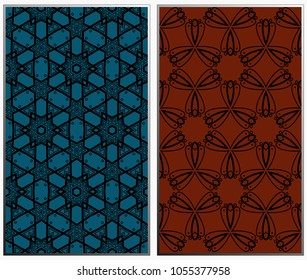 Vector monochrome seamless patterns set, abstract geometric texture. Ornament for interior design. Repeating abstract background with chaotic strokes.