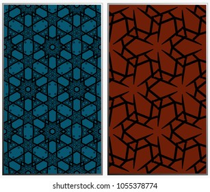Vector monochrome seamless patterns set, abstract geometric texture. Ornament for interior design. Repeating abstract background with chaotic strokes.