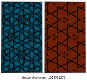 Vector monochrome seamless patterns set, abstract geometric texture. Ornament for interior design. Repeating abstract background with chaotic strokes.