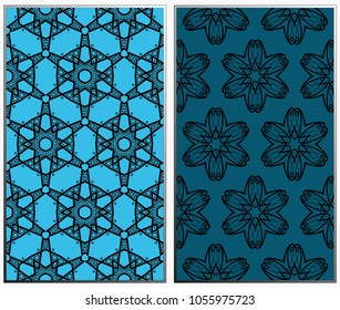 Vector monochrome seamless patterns set, abstract geometric texture. Ornament for interior design. Repeating abstract background with chaotic strokes.