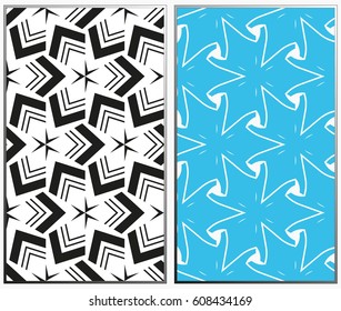Vector monochrome seamless patterns set, abstract geometric texture. Ornament for interior design. Repeating abstract background with chaotic strokes.
