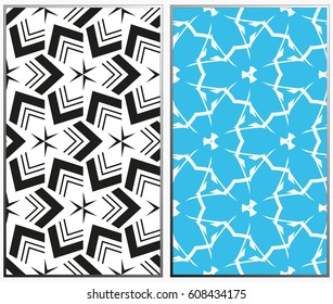 Vector monochrome seamless patterns set, abstract geometric texture. Ornament for interior design. Repeating abstract background with chaotic strokes.