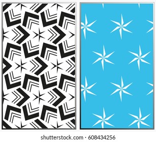 Vector monochrome seamless patterns set, abstract geometric texture. Ornament for interior design. Repeating abstract background with chaotic strokes.