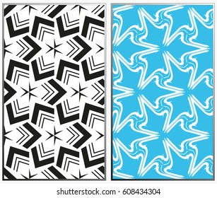 Vector monochrome seamless patterns set, abstract geometric texture. Ornament for interior design. Repeating abstract background with chaotic strokes.